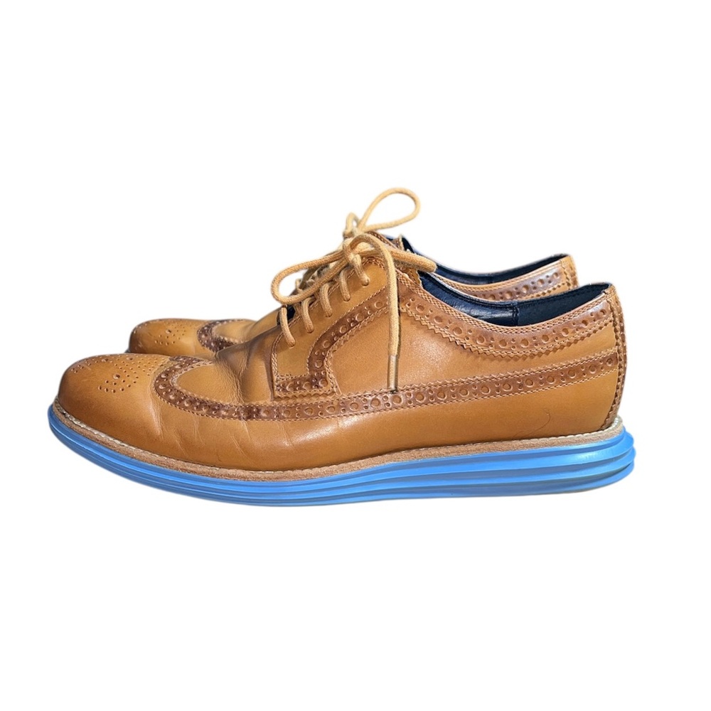 Cole Haan Mens LunarGrand Wingtip Shoes Size 8.5 Brown Brogues Leather Blue Sole